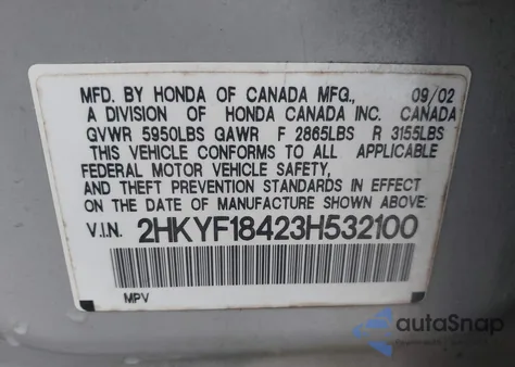 2003 Honda Pilot Ex из США, поврежденный, VIN 2HKYF18423H532100